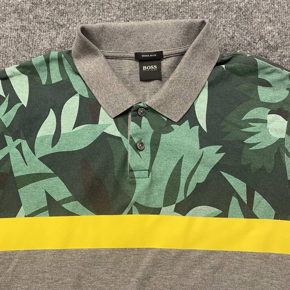 Hugo Boss Parlay 44 Casual Short Sleeve Polo Shirt Mens Large Camo Striped